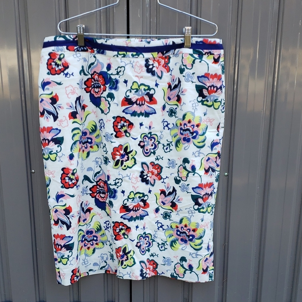 Boden Floral Print Women's Midi Skirt Lined Slit Size 14